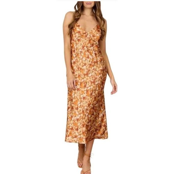 Park & Fifth Kingston Floral Print Satin Strappy Slip Dress Large - Picture 2 of 12